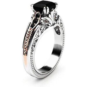 925 Sterling Silver Shiny Full Diamond Black Gemstone Ring Cubic Zirconia Rings